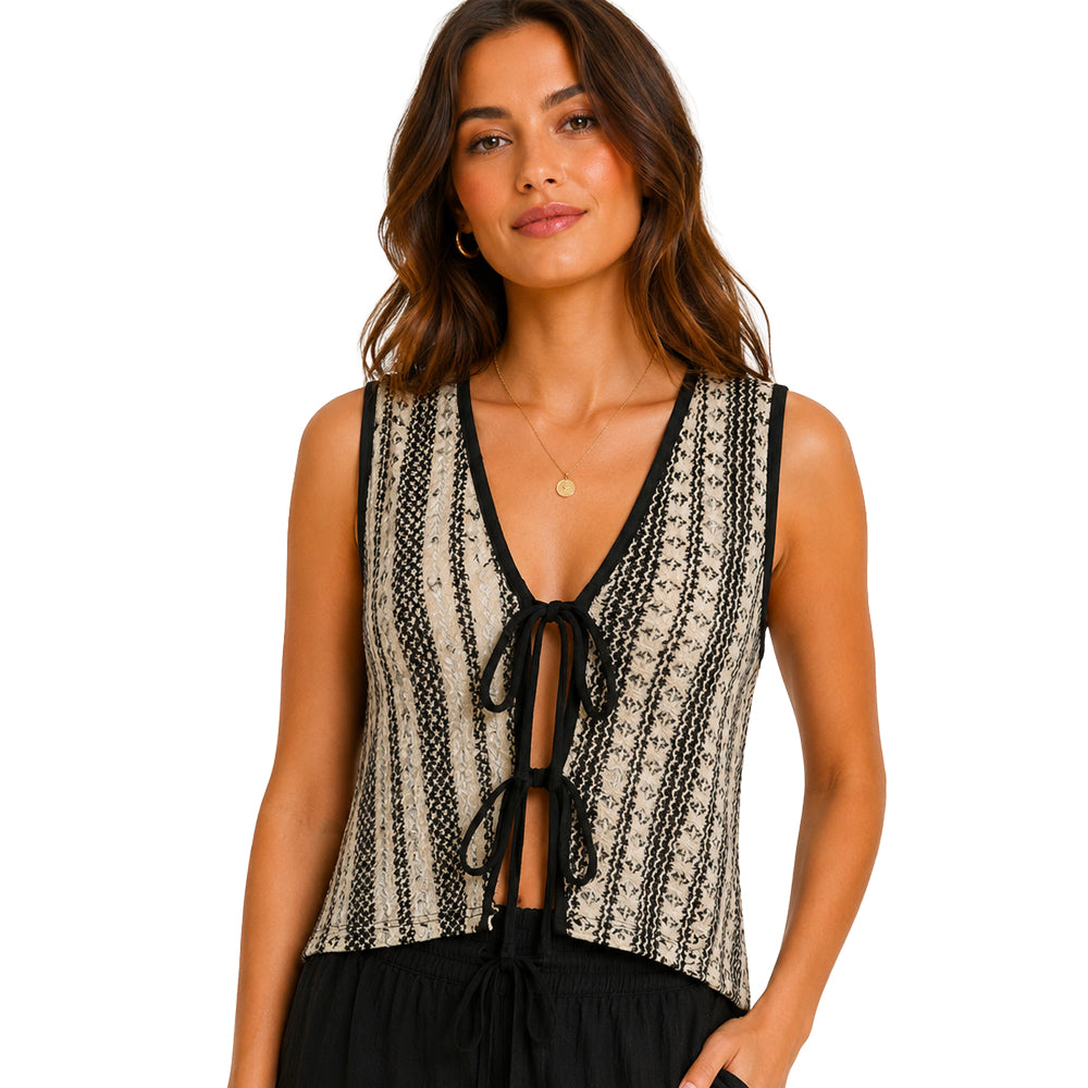 womens Boho Stripe Tie-Front Vest