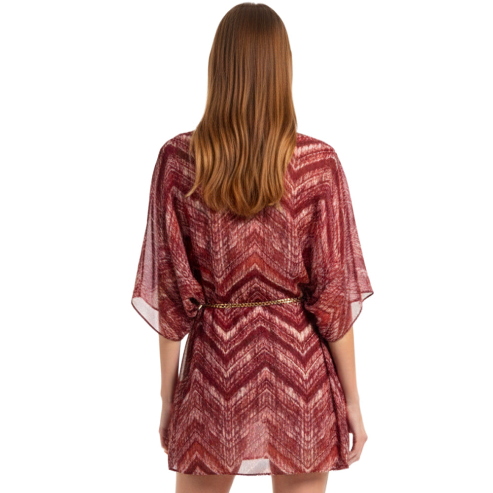Burgundy Chevron Mesh Kimono