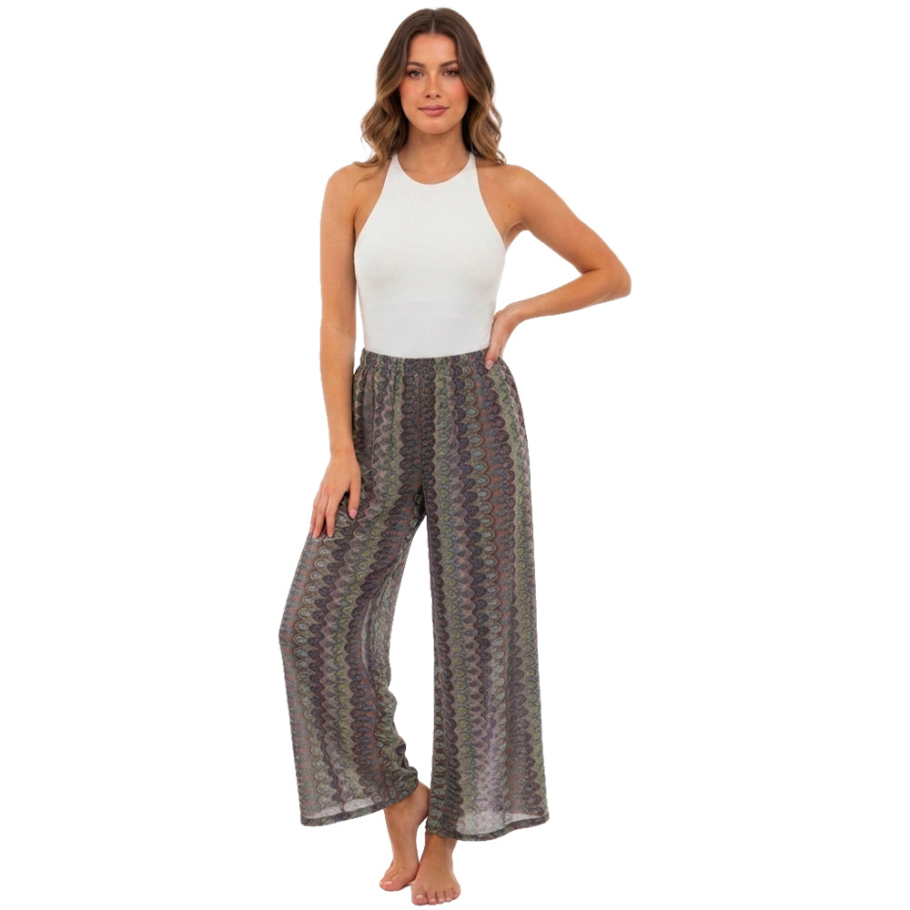 Sheer Wide-Leg Resort Cover-Up Bottoms