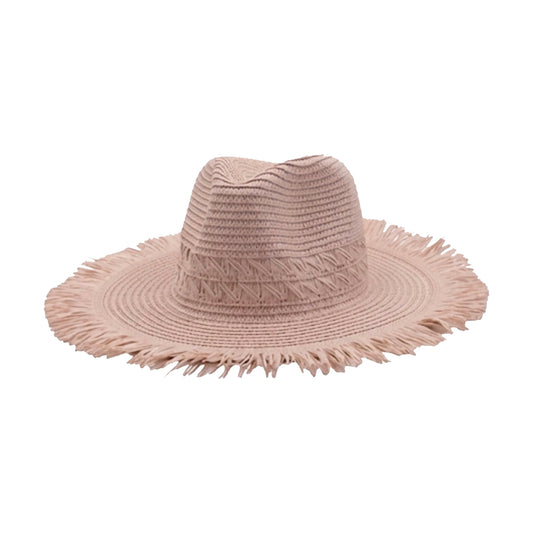 Boho Blush Frayed Brim Straw Hat