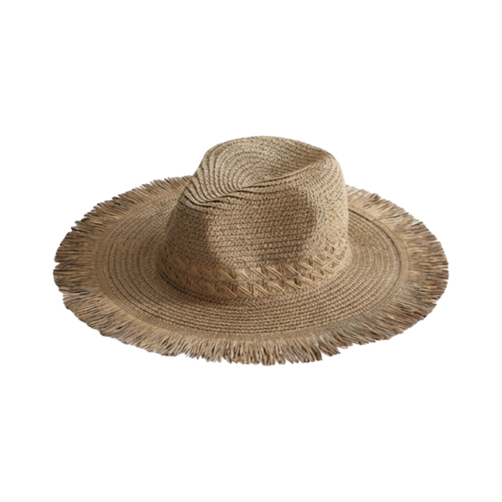 tan frayed brim fedora sun hat
