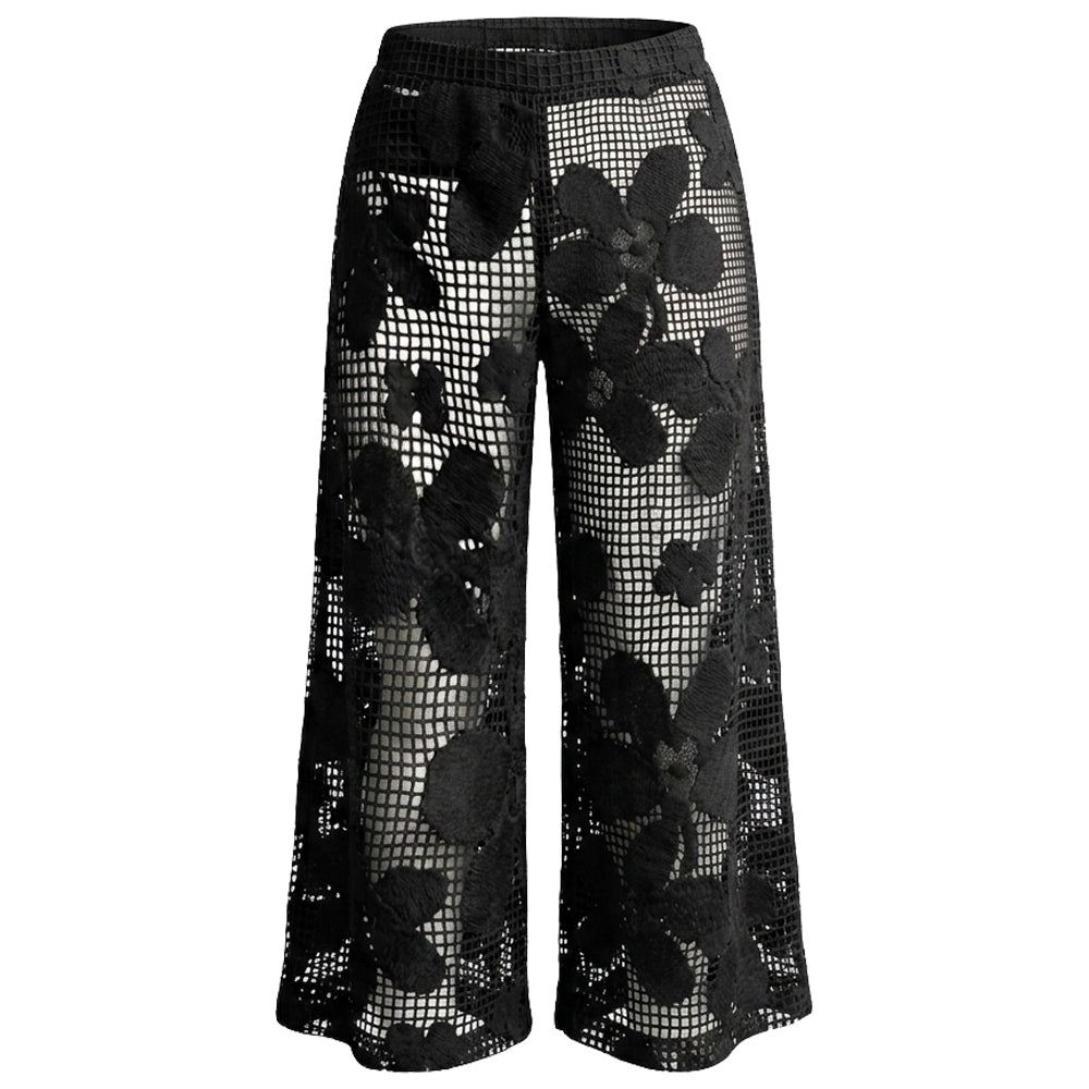 Sheer Floral Mesh Cover-Up Pants