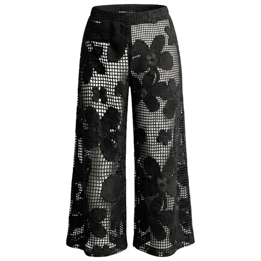 Sheer Floral Mesh Cover-Up Pants