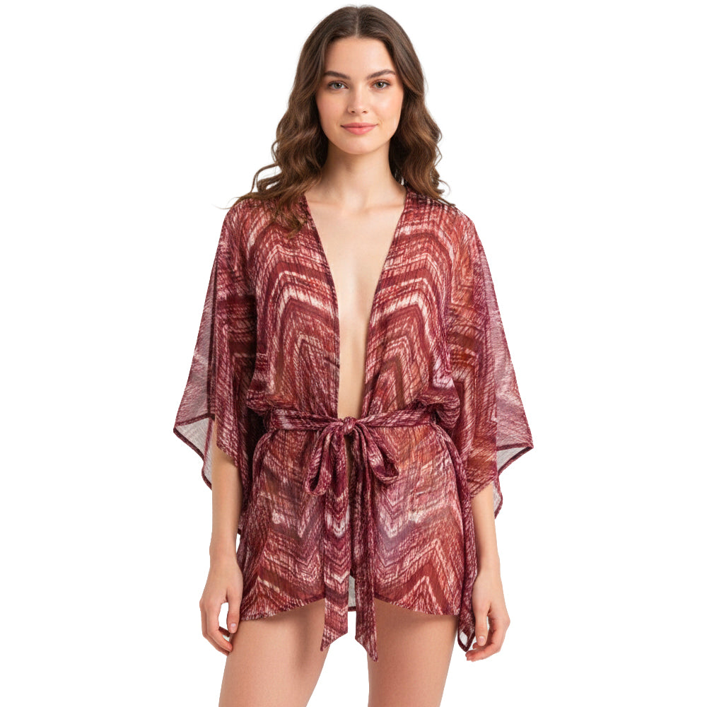 Burgundy Chevron Mesh Kimono
