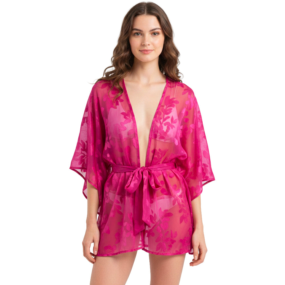 Fuchsia Floral Mesh Kimono