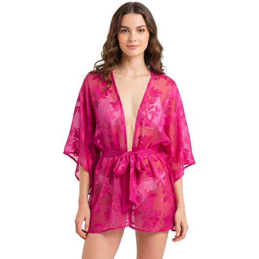 Fuchsia Floral Mesh Kimono