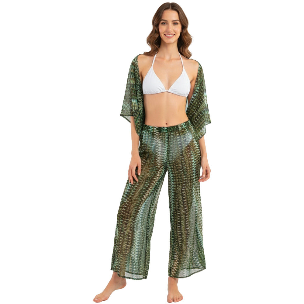 Sheer Mesh Wide-Leg Cover-Up Bottoms