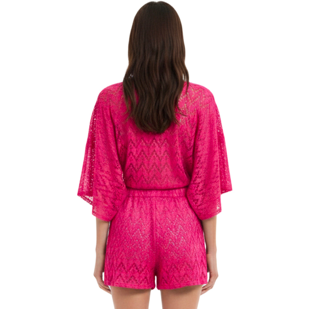 Women's Shimmer Tie-Front Top &amp; Shorts Set Pink