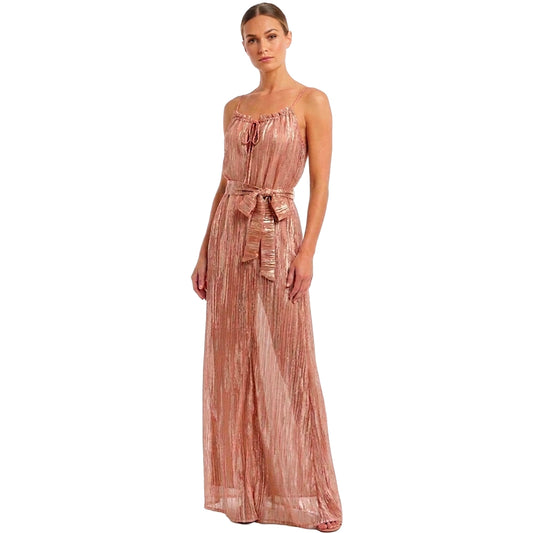 Metallic Pleated Maxi Dress