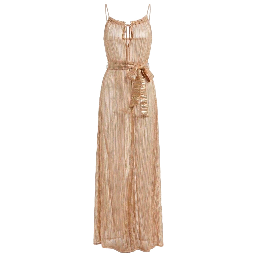 Metallic Pleated Maxi Dress