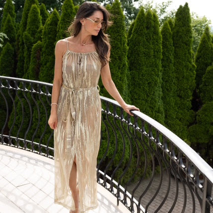 Tango Sheer Metallic Maxi Dress