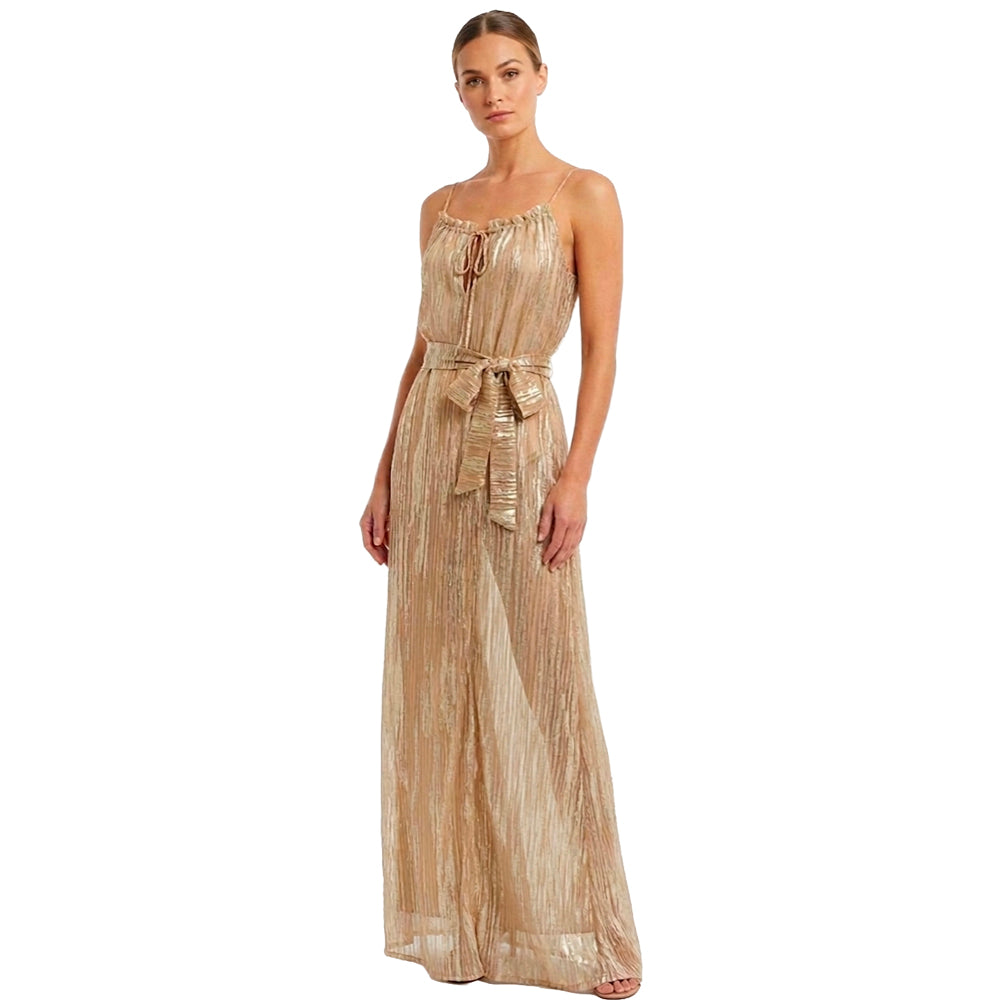 Metallic Pleated Maxi Dress
