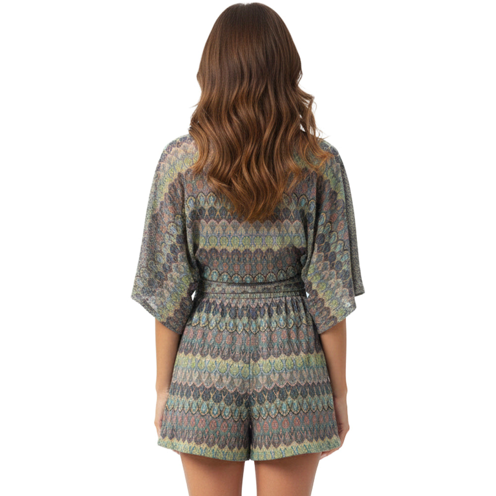 womens Metallic Tie-Front Crop Top and Shorts Set
