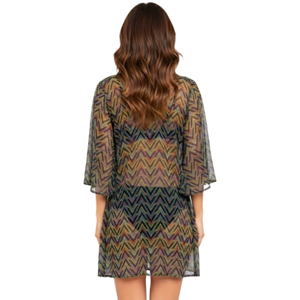 Chevron Mesh Swim Cover-Up Dress