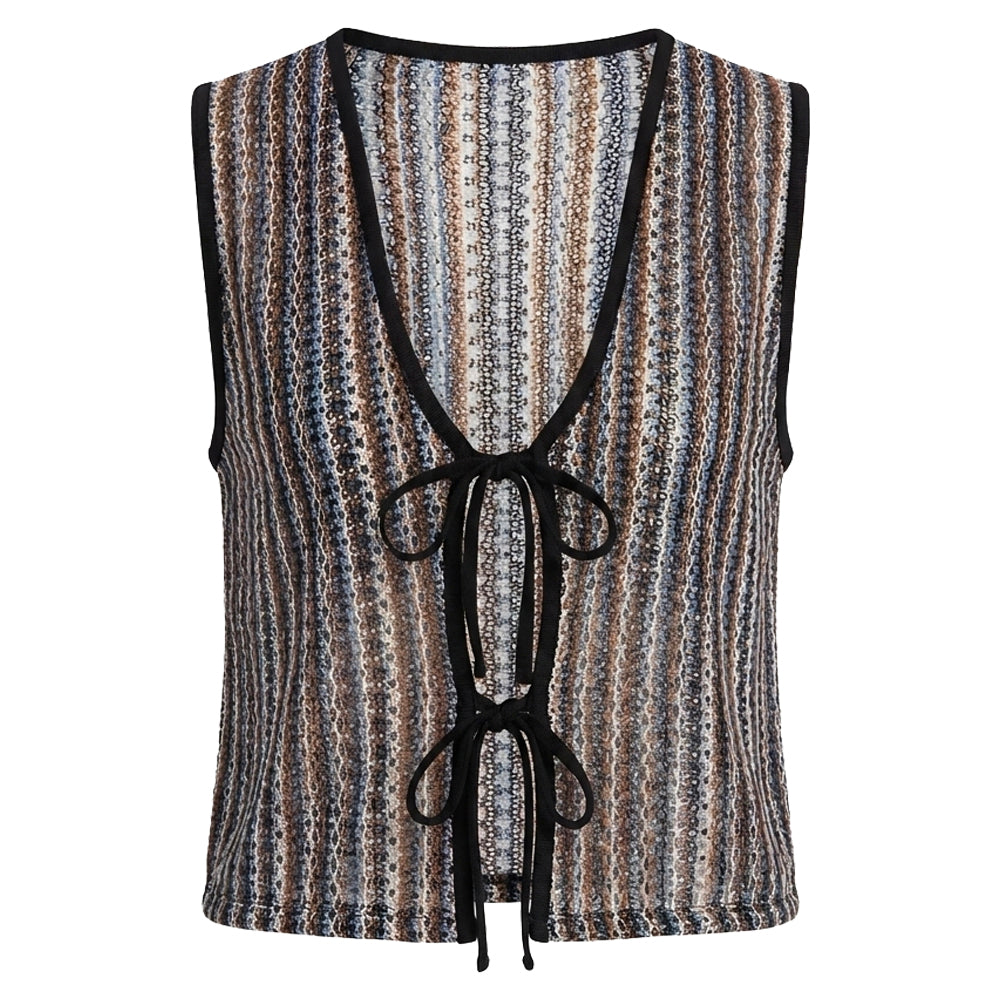 womens Neutral Stripe Tie-Front Vest