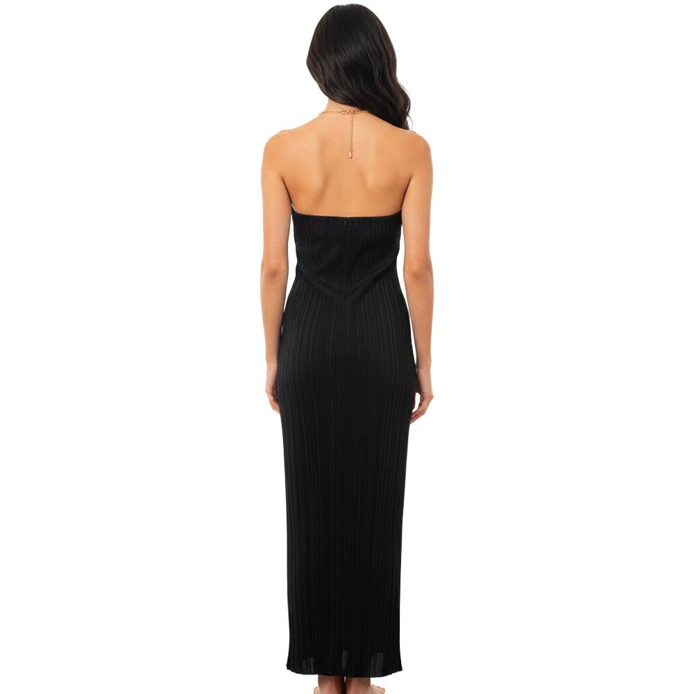 Pleated Halter Maxi Dress Black