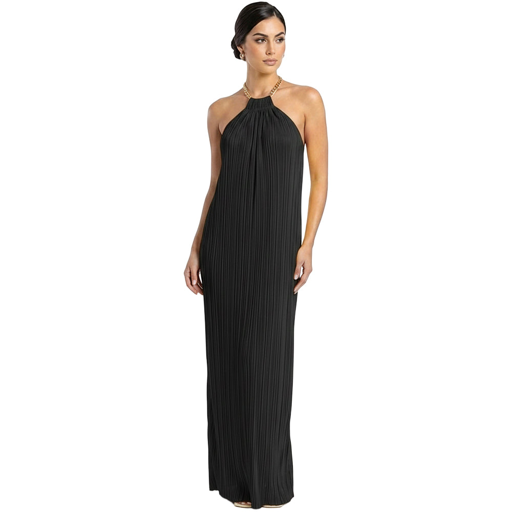 Pleated Halter Maxi Dress Black