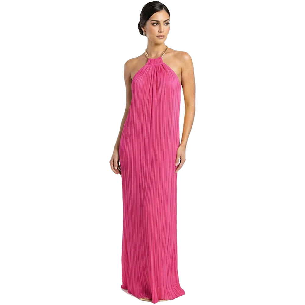 Pleated Halter Maxi Dress Pink