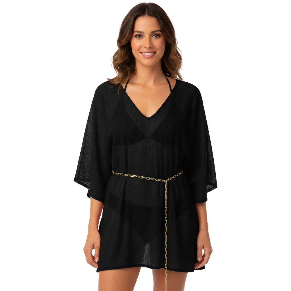 Sheer Mesh Kaftan Cover-Up black
