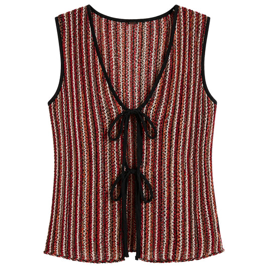 womens Multicolor Stripe Tie-Front Vest