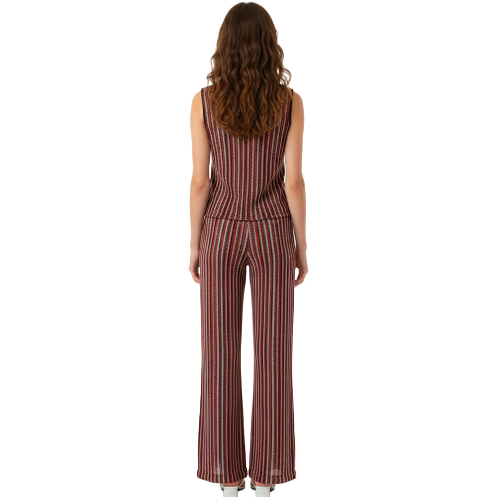 womens Striped Tie-Front Vest Top Wide-Leg Pants Set