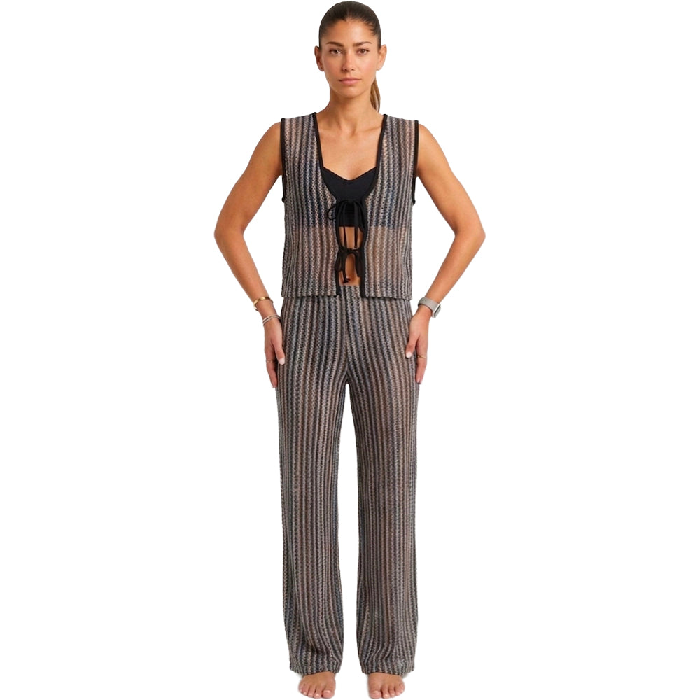 womens Striped Tie-Front Vest Top Relaxed Pants Set